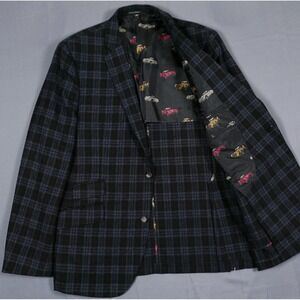 Flynt Sparrow Mens 44L Wool Plaid Check Flannel Sport Coat Vintage Car Lining